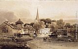 Thomas Girtin Canvas Paintings - Village Street and Church Spire